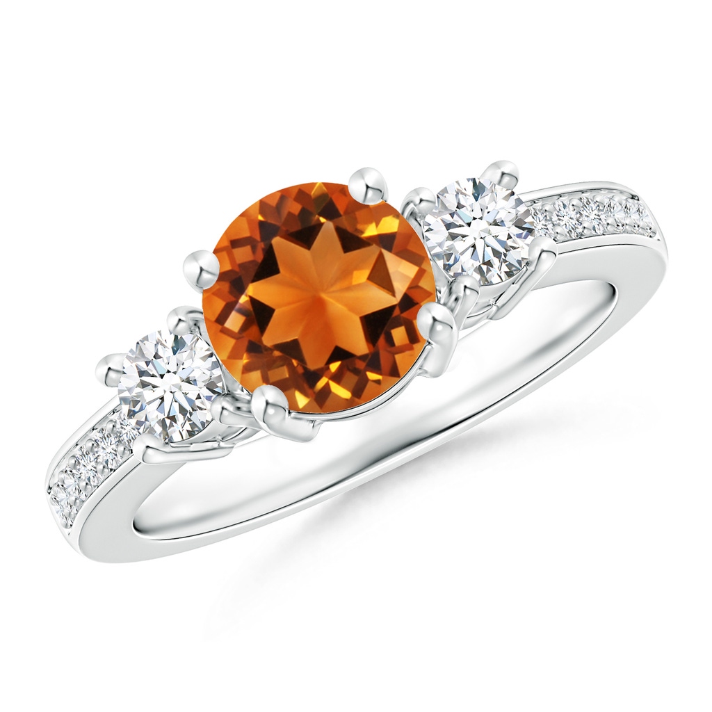 7mm AAAA Classic Three Stone Citrine and Diamond Ring in 9K White Gold