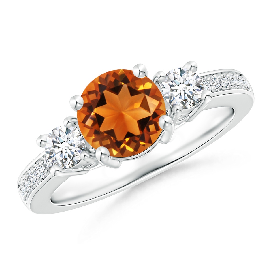 7mm AAAA Classic Three Stone Citrine and Diamond Ring in 9K White Gold 