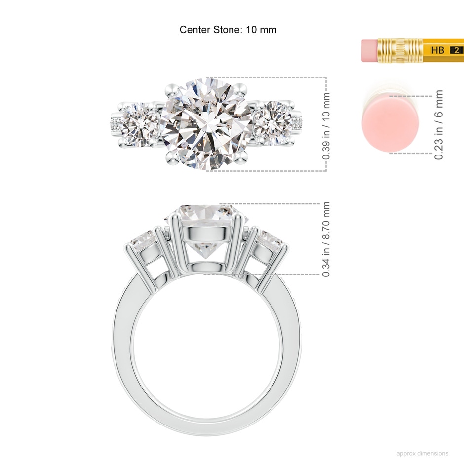 10.1mm IJI1I2 Classic Three Stone Diamond Ring in White Gold ruler