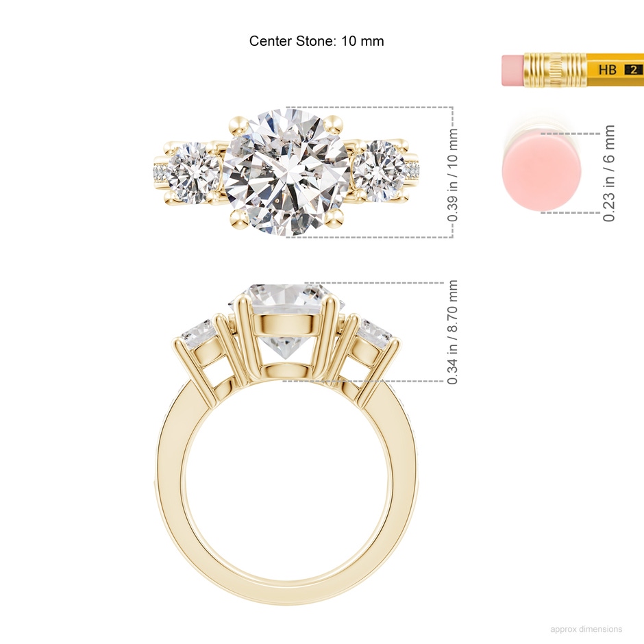 10.1mm IJI1I2 Classic Three Stone Diamond Ring in Yellow Gold ruler