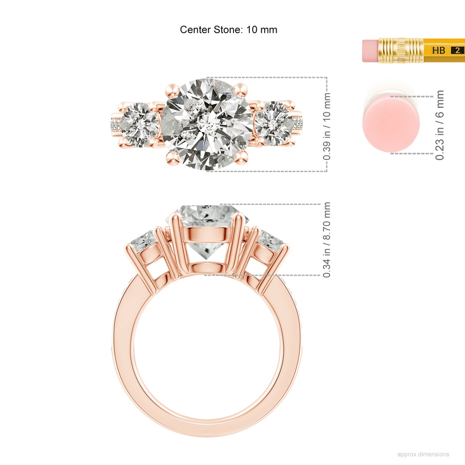 10.1mm KI3 Classic Three Stone Diamond Ring in Rose Gold ruler