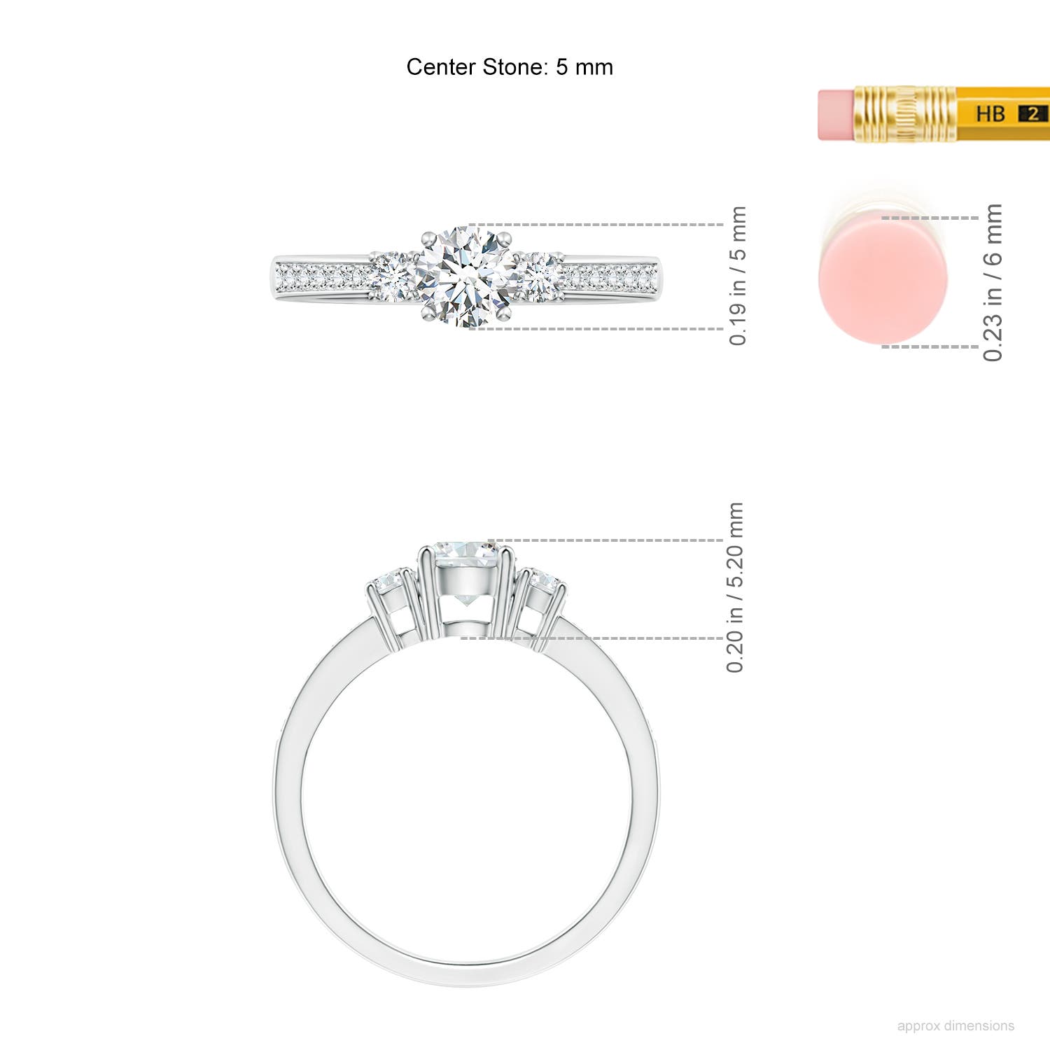 5mm GVS2 Classic Three Stone Diamond Ring in P950 Platinum - ruler