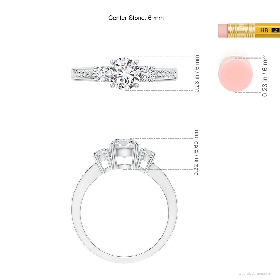6mm HSI2 Classic Three Stone Diamond Ring in White Gold ruler