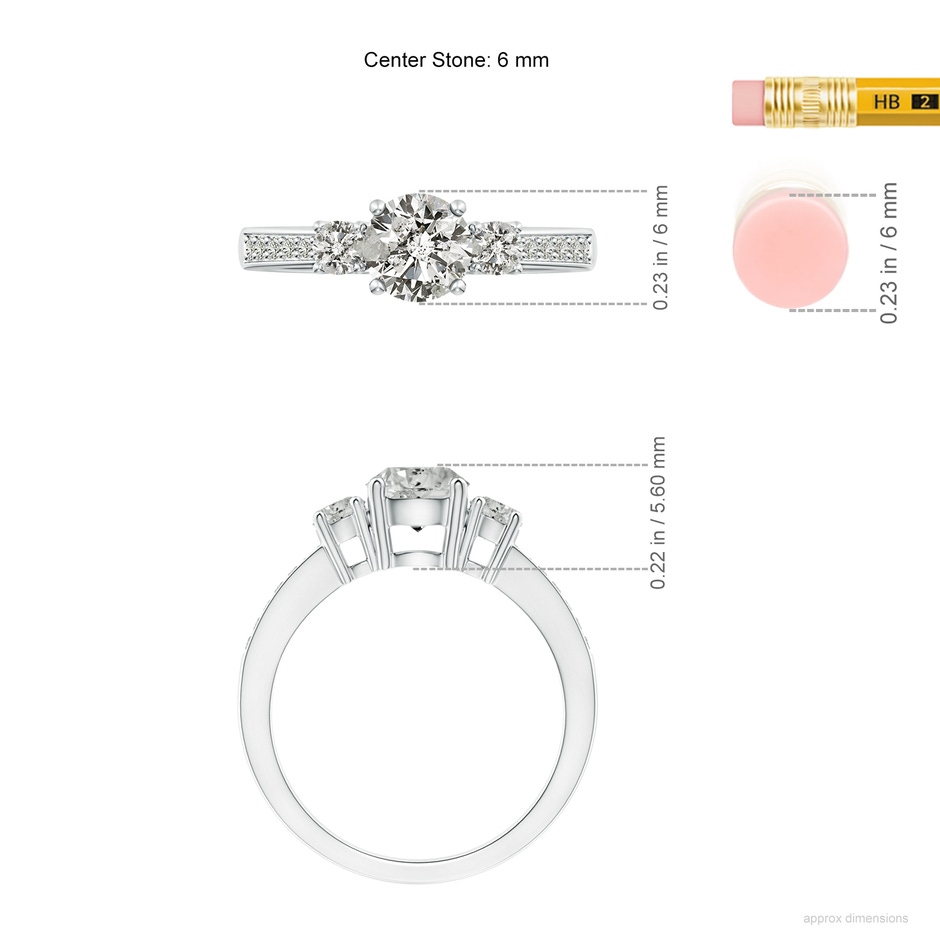6mm KI3 Classic Three Stone Diamond Ring in White Gold ruler