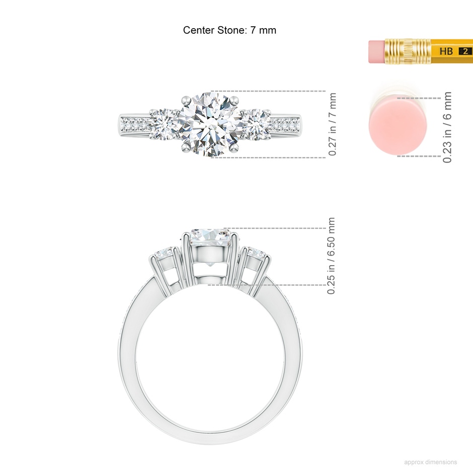 7mm GVS2 Classic Three Stone Diamond Ring in White Gold ruler