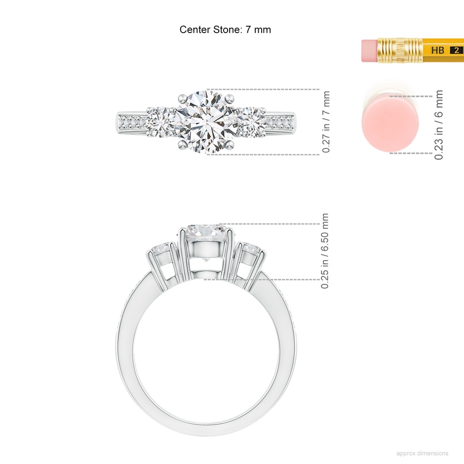 7mm HSI2 Classic Three Stone Diamond Ring in P950 Platinum ruler