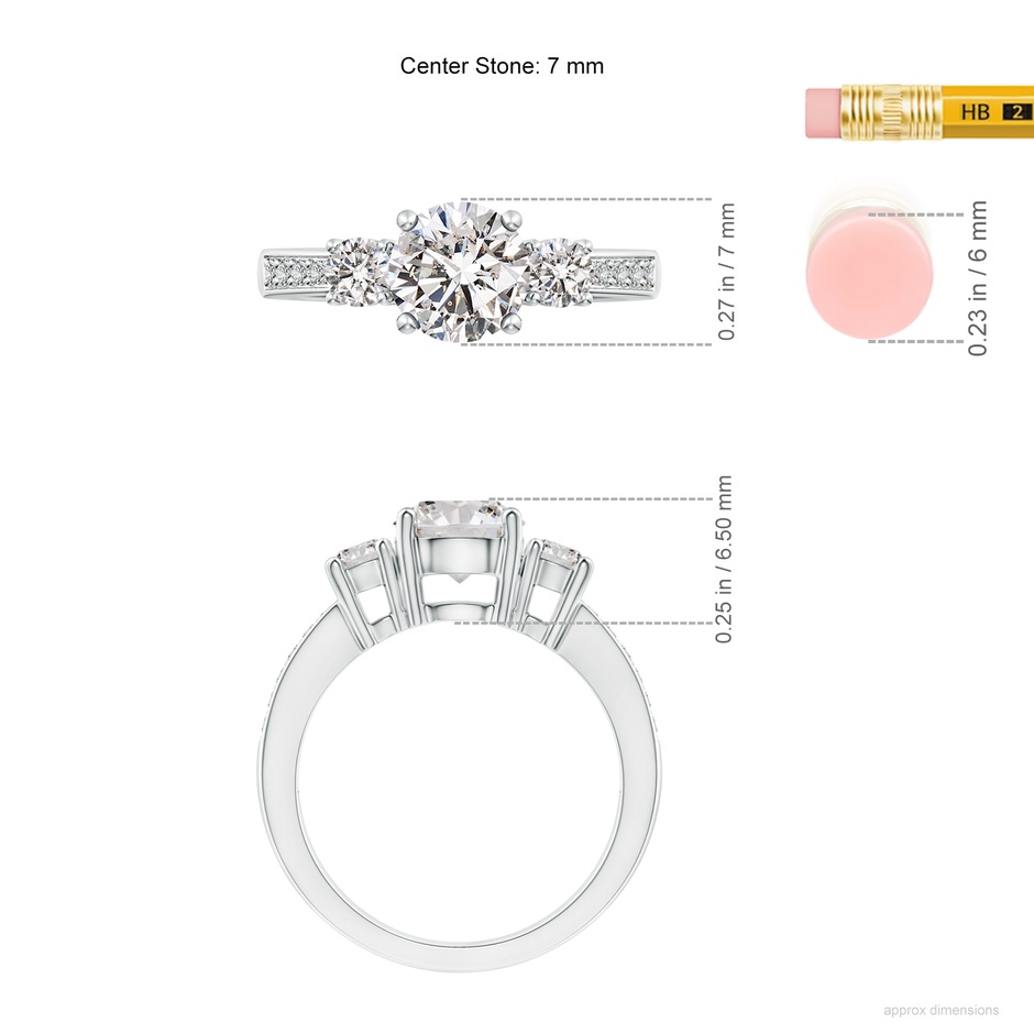 7mm IJI1I2 Classic Three Stone Diamond Ring in P950 Platinum ruler