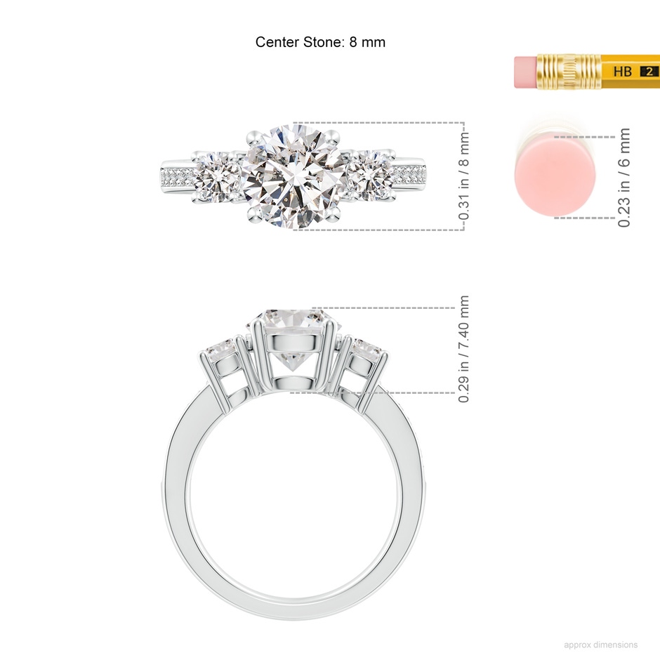 8mm IJI1I2 Classic Three Stone Diamond Ring in P950 Platinum ruler