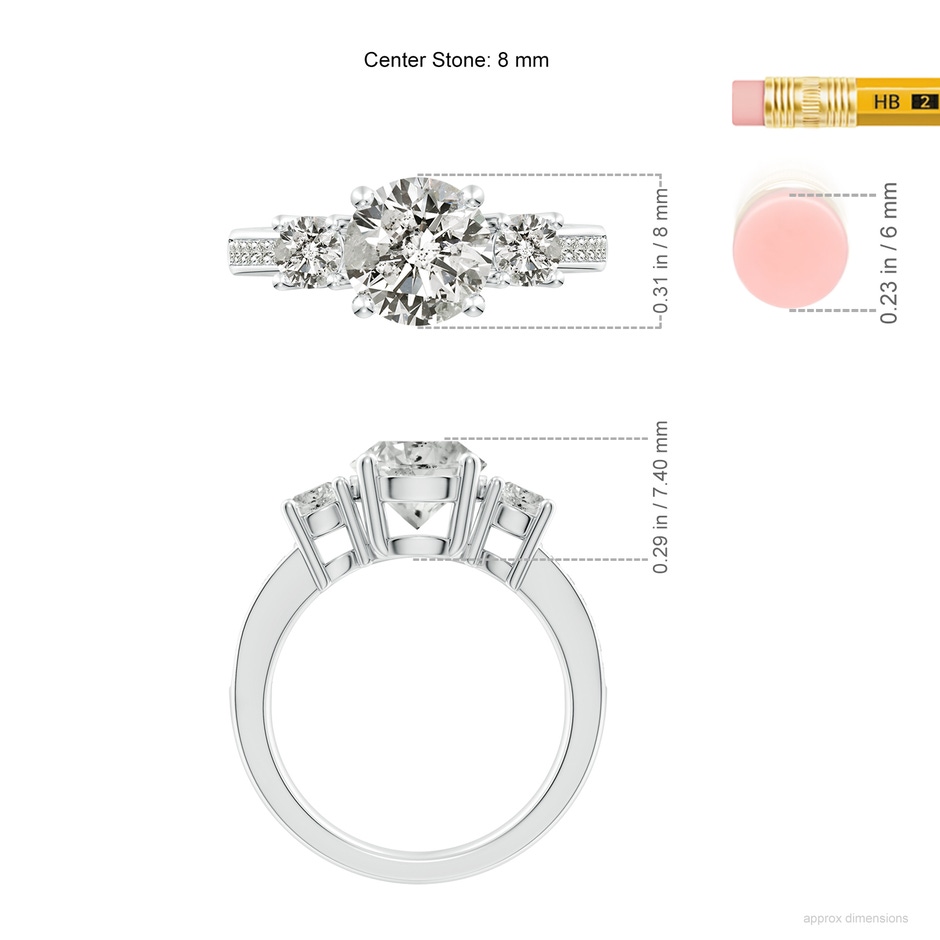8mm KI3 Classic Three Stone Diamond Ring in White Gold ruler