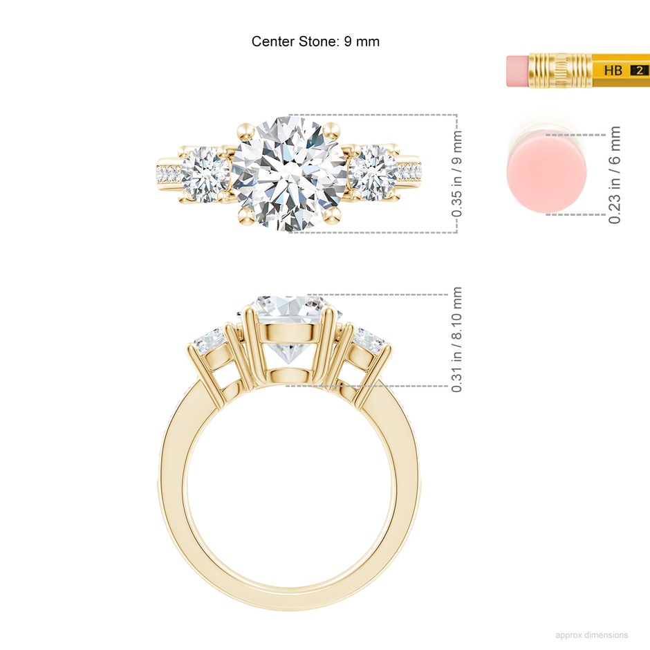 9.2mm GVS2 Classic Three Stone Diamond Ring in Yellow Gold ruler