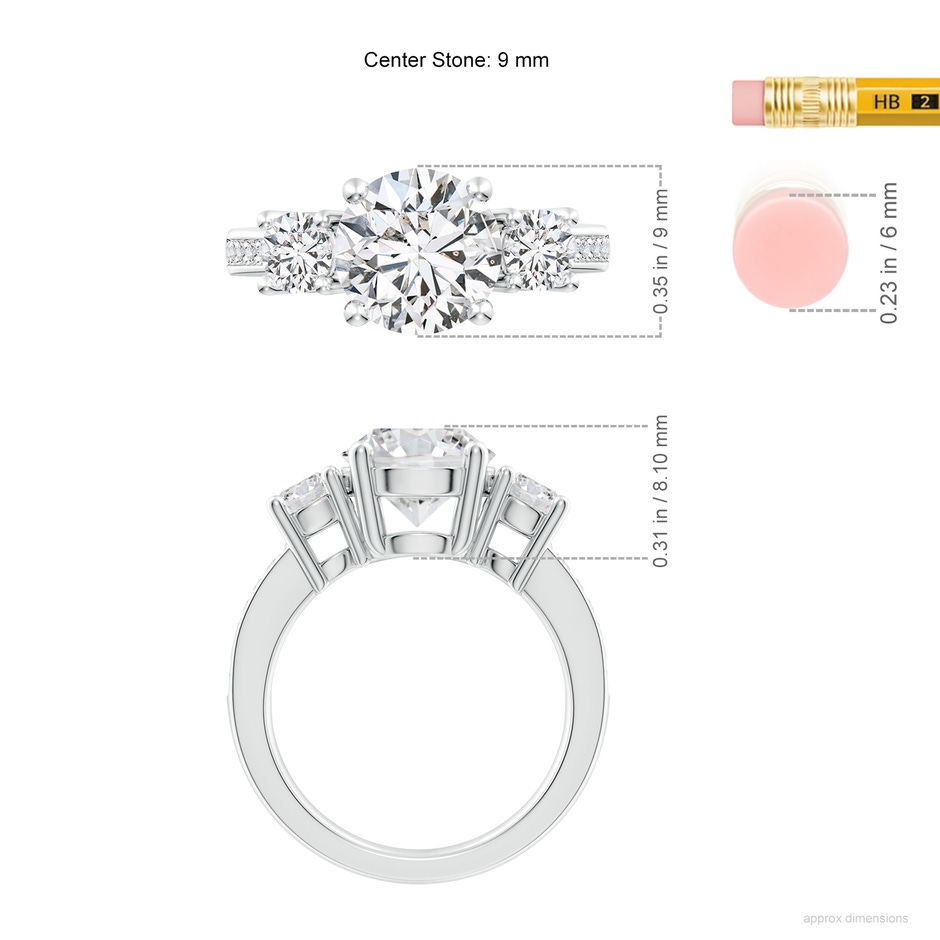 9.2mm HSI2 Classic Three Stone Diamond Ring in P950 Platinum ruler