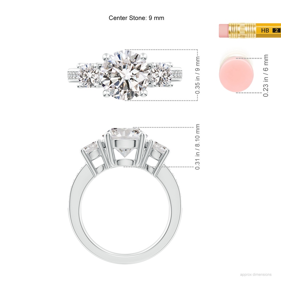 9.2mm IJI1I2 Classic Three Stone Diamond Ring in P950 Platinum ruler