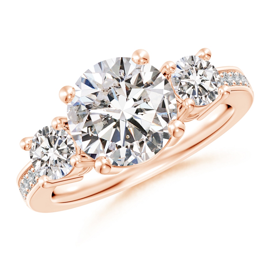 9.2mm IJI1I2 Classic Three Stone Diamond Ring in Rose Gold 
