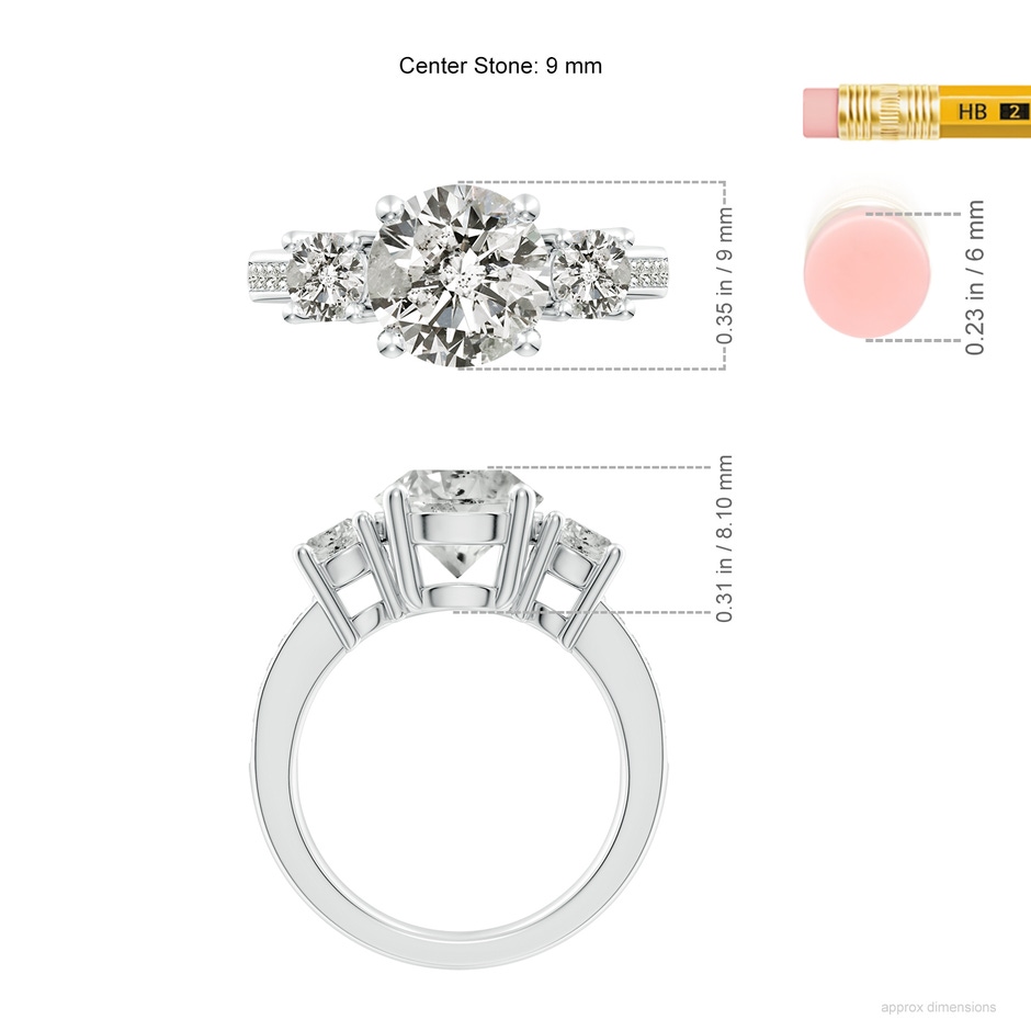 9.2mm KI3 Classic Three Stone Diamond Ring in P950 Platinum ruler