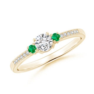 4mm HSI2 Classic Three Stone Diamond and Emerald Ring in Yellow Gold