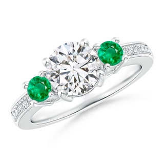 7mm HSI2 Classic Three Stone Diamond and Emerald Ring in White Gold