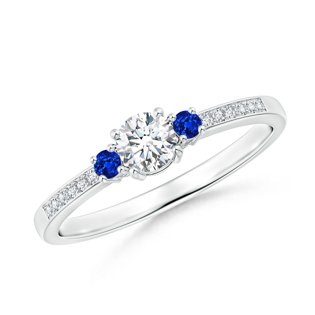 4mm GVS2 Classic Three Stone Diamond and Blue Sapphire Ring in P950 Platinum