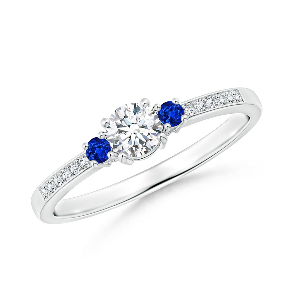 4mm GVS2 Classic Three Stone Diamond and Blue Sapphire Ring in P950 Platinum 