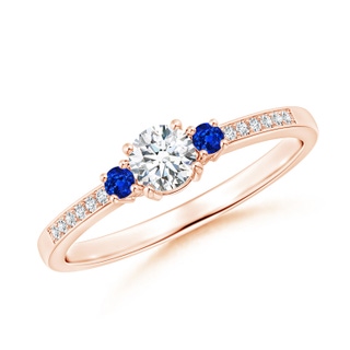 4mm GVS2 Classic Three Stone Diamond and Blue Sapphire Ring in Rose Gold