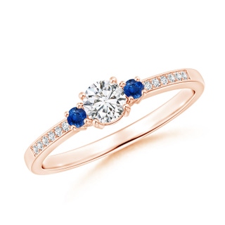 4mm HSI2 Classic Three Stone Diamond and Blue Sapphire Ring in Rose Gold