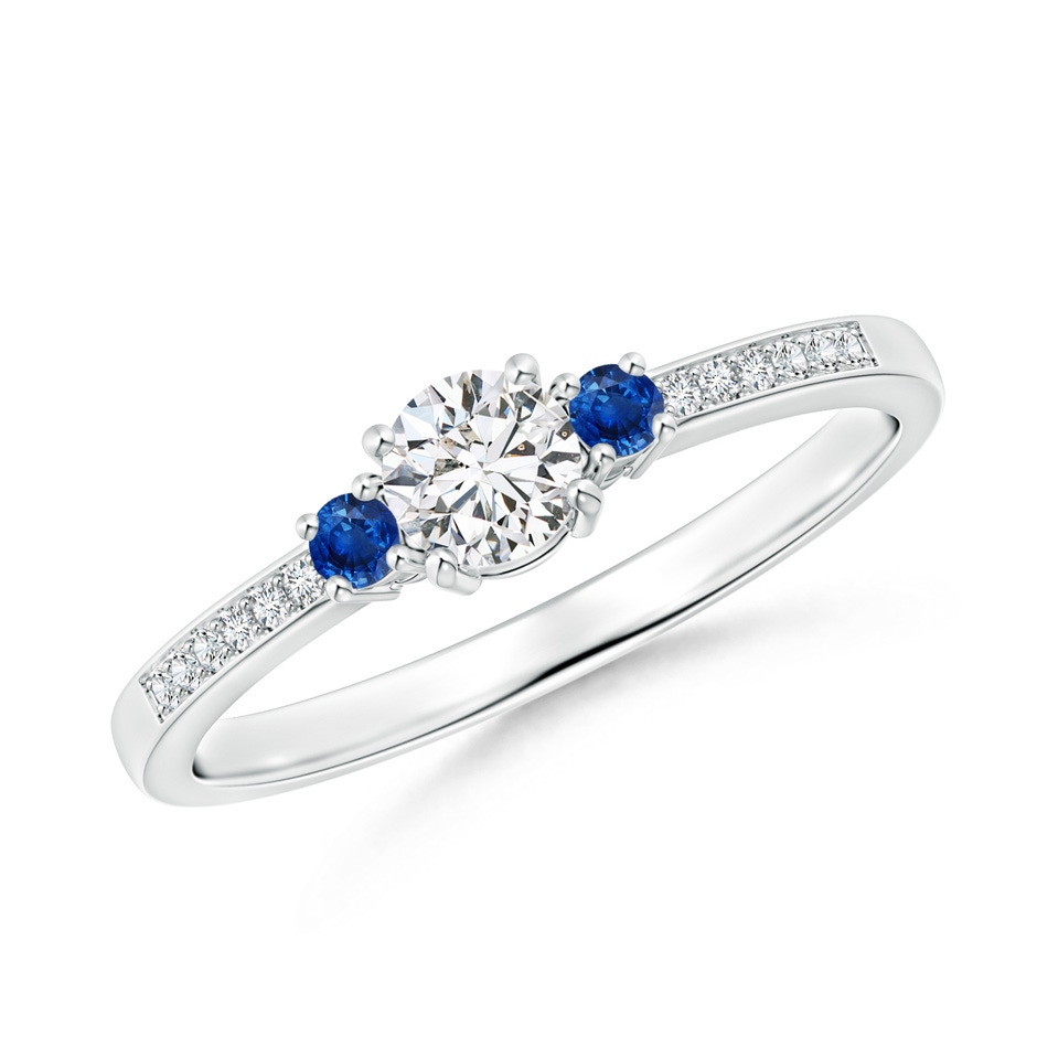 4mm HSI2 Classic Three Stone Diamond and Blue Sapphire Ring in White Gold 