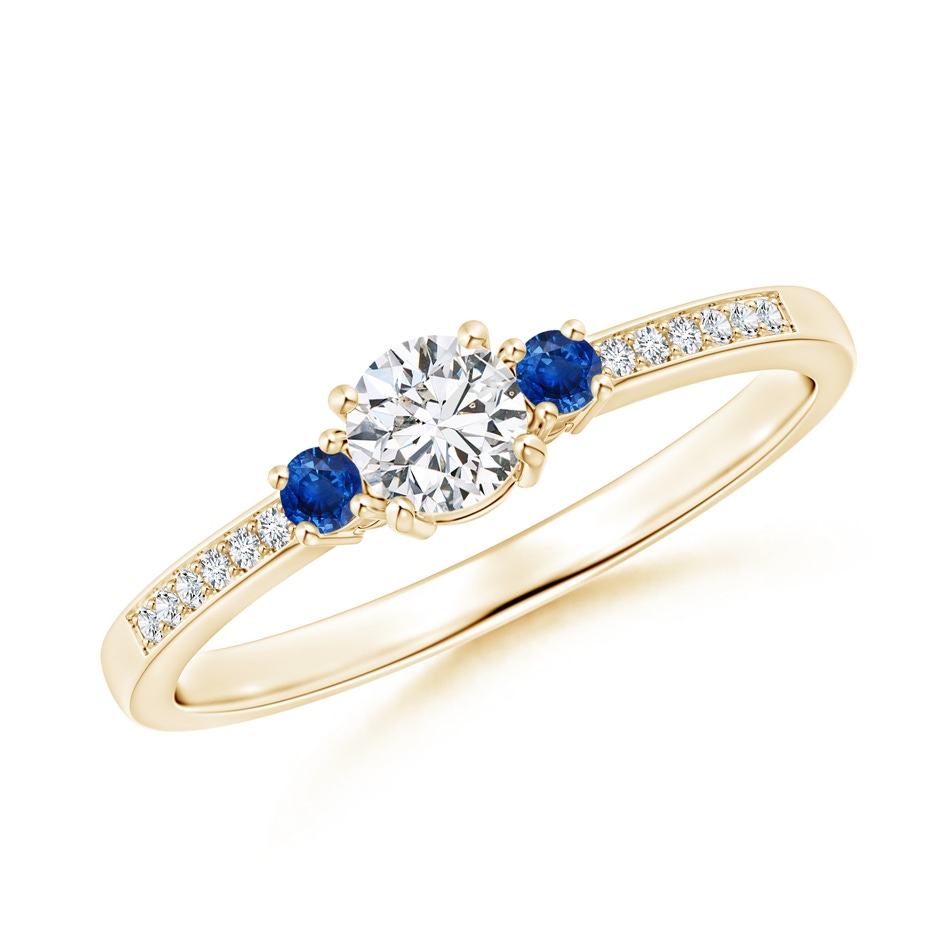4mm HSI2 Classic Three Stone Diamond and Blue Sapphire Ring in Yellow Gold 