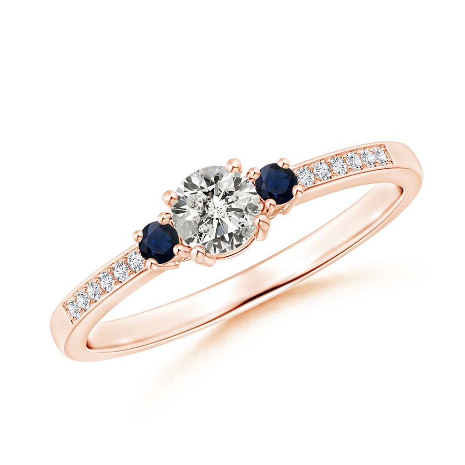 4mm KI3 Classic Three Stone Diamond and Blue Sapphire Ring in Rose Gold 