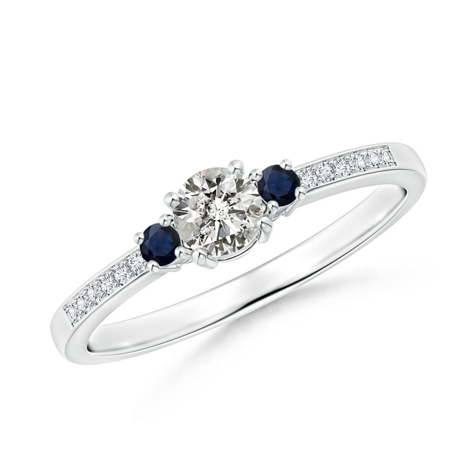 4mm KI3 Classic Three Stone Diamond and Blue Sapphire Ring in White Gold 