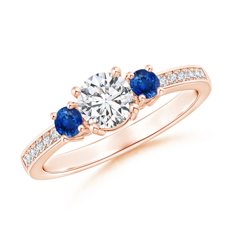 5mm HSI2 Classic Three Stone Diamond and Blue Sapphire Ring in Rose Gold 