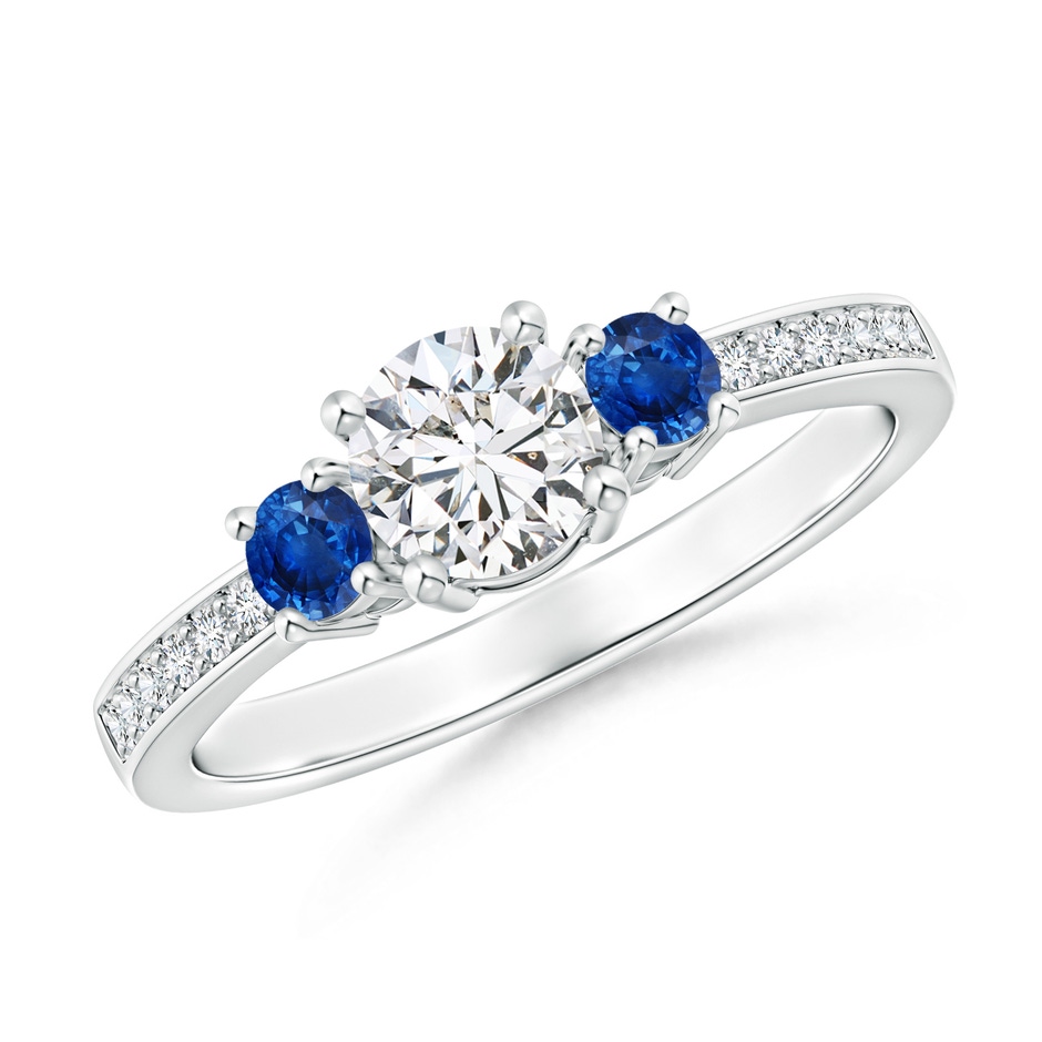 5mm HSI2 Classic Three Stone Diamond and Blue Sapphire Ring in White Gold 