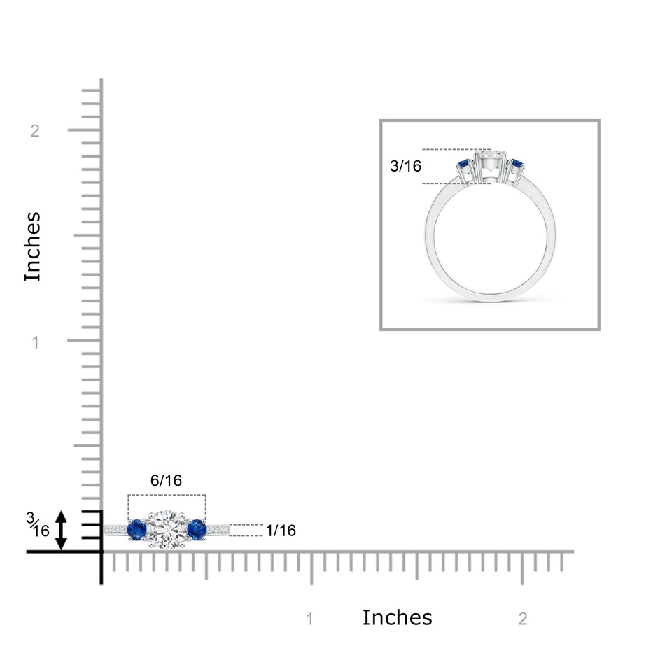 5mm HSI2 Classic Three Stone Diamond and Blue Sapphire Ring in White Gold product image
