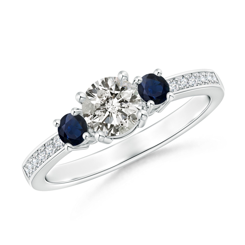 5mm KI3 Classic Three Stone Diamond and Blue Sapphire Ring in White Gold 