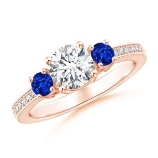 6mm GVS2 Classic Three Stone Diamond and Blue Sapphire Ring in 10K Rose Gold