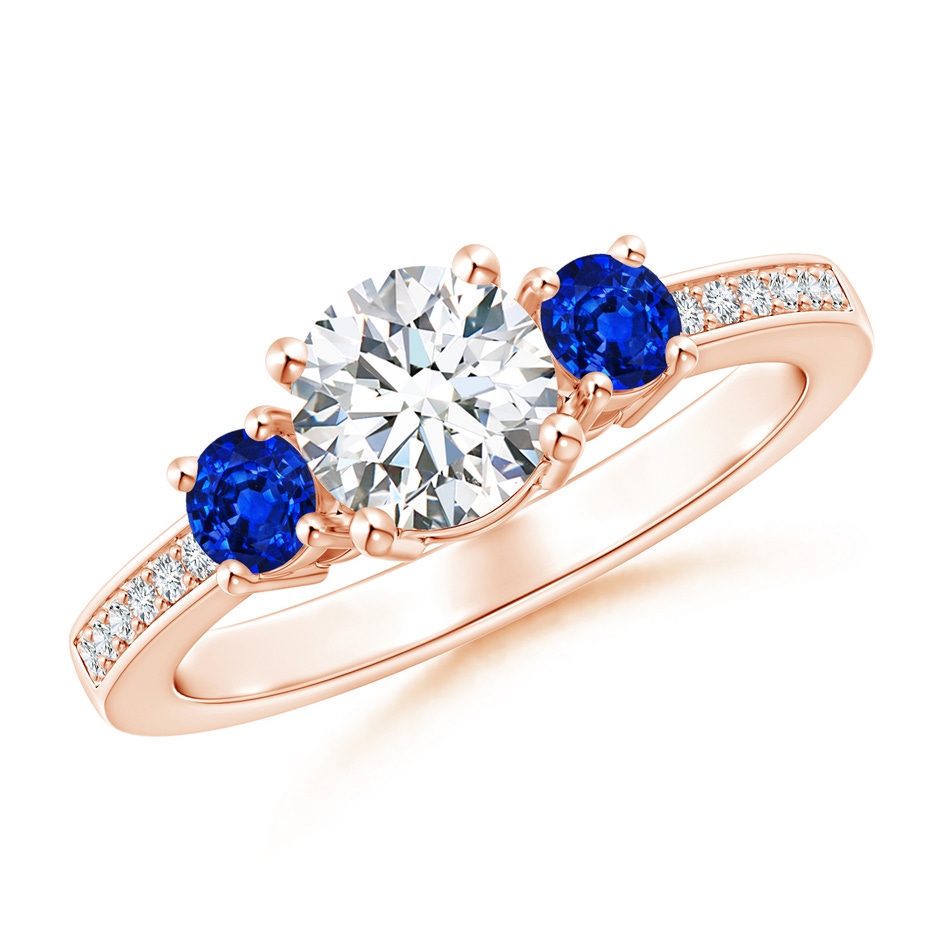6mm GVS2 Classic Three Stone Diamond and Blue Sapphire Ring in Rose Gold 