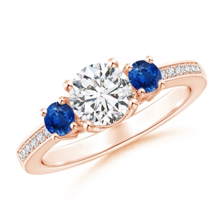 6mm HSI2 Classic Three Stone Diamond and Blue Sapphire Ring in 10K Rose Gold