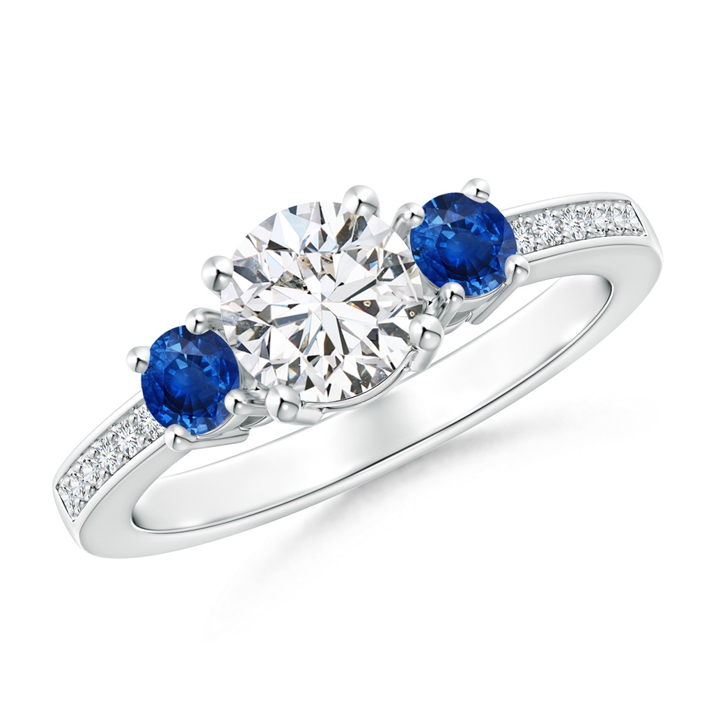 6mm HSI2 Classic Three Stone Diamond and Blue Sapphire Ring in White Gold