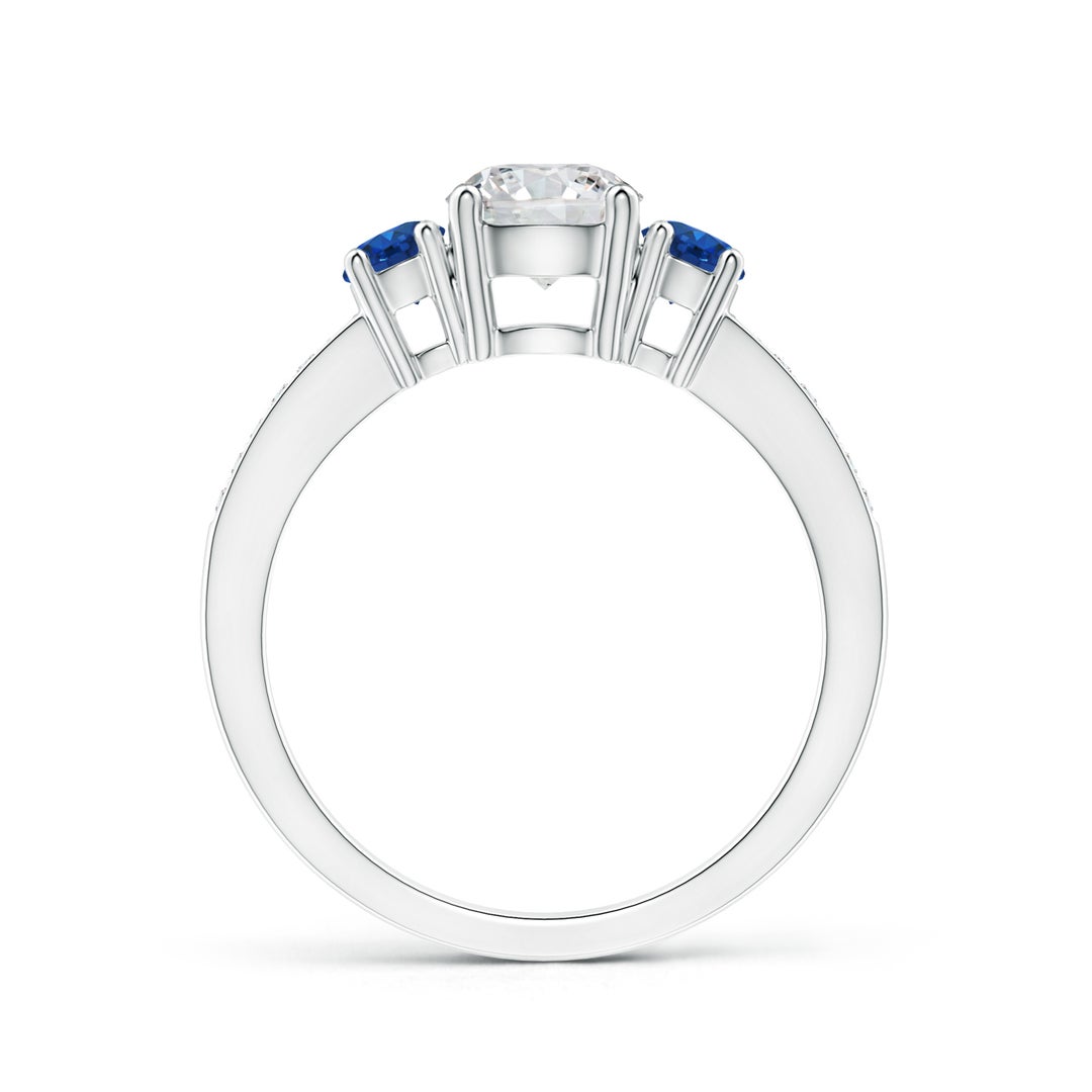 6mm HSI2 Classic Three Stone Diamond and Blue Sapphire Ring in White Gold - side 1
