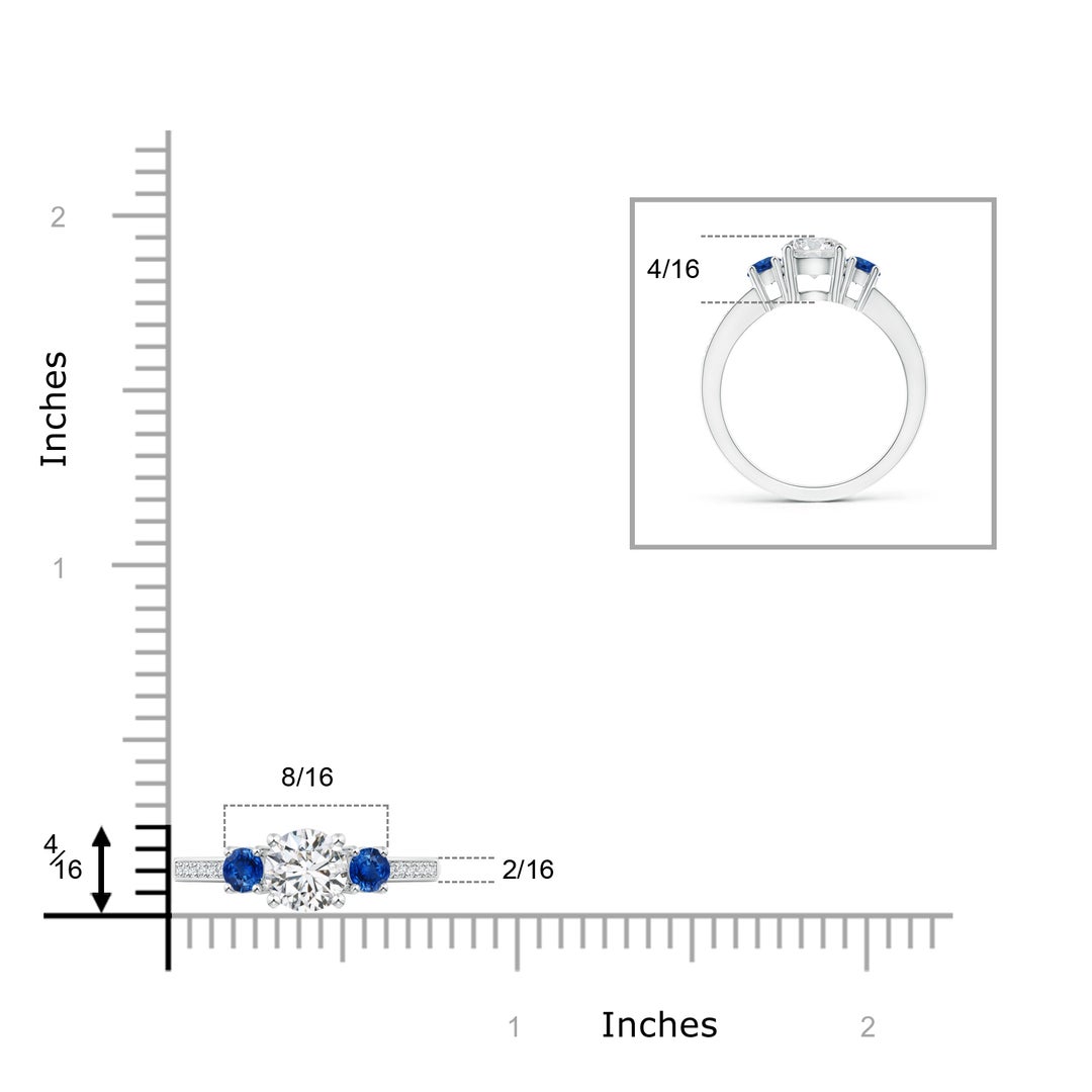 6mm HSI2 Classic Three Stone Diamond and Blue Sapphire Ring in White Gold - ruler