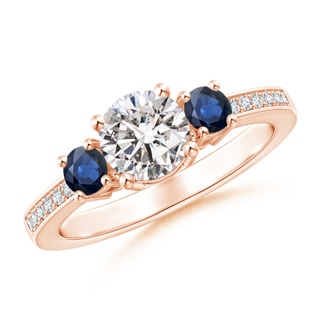 6mm IJI1I2 Classic Three Stone Diamond and Blue Sapphire Ring in Rose Gold