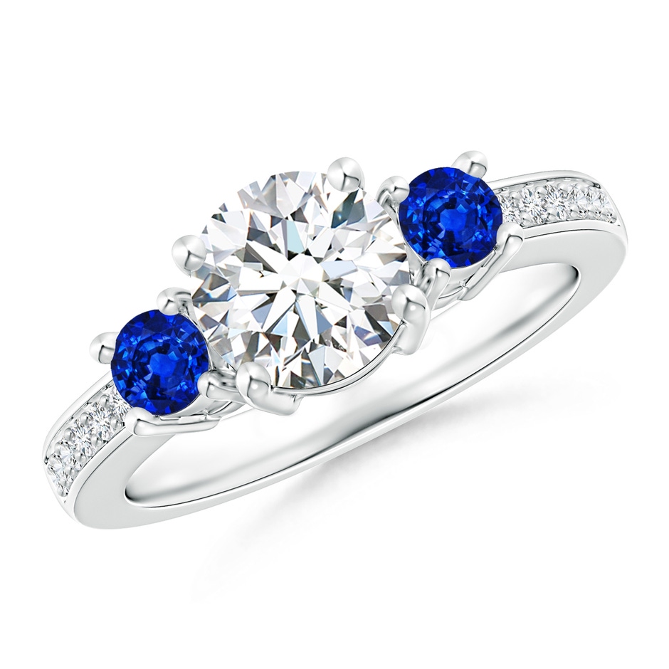 7mm GVS2 Classic Three Stone Diamond and Blue Sapphire Ring in P950 Platinum 