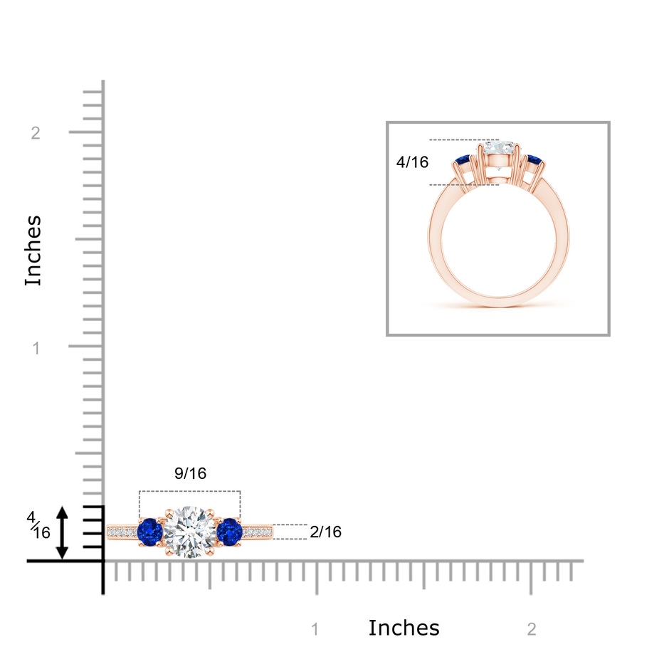 7mm GVS2 Classic Three Stone Diamond and Blue Sapphire Ring in Rose Gold product image