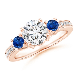 7mm HSI2 Classic Three Stone Diamond and Blue Sapphire Ring in 10K Rose Gold