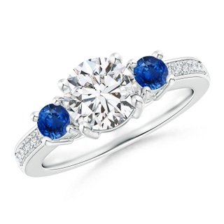 7mm HSI2 Classic Three Stone Diamond and Blue Sapphire Ring in P950 Platinum