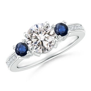 7mm IJI1I2 Classic Three Stone Diamond and Blue Sapphire Ring in P950 Platinum