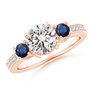7mm IJI1I2 Classic Three Stone Diamond and Blue Sapphire Ring in Rose Gold