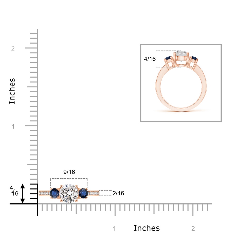 7mm IJI1I2 Classic Three Stone Diamond and Blue Sapphire Ring in Rose Gold product image