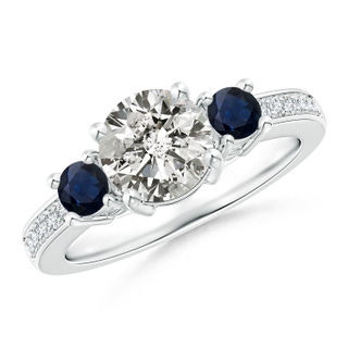 7mm KI3 Classic Three Stone Diamond and Blue Sapphire Ring in P950 Platinum