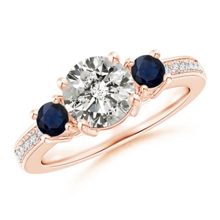 7mm KI3 Classic Three Stone Diamond and Blue Sapphire Ring in Rose Gold