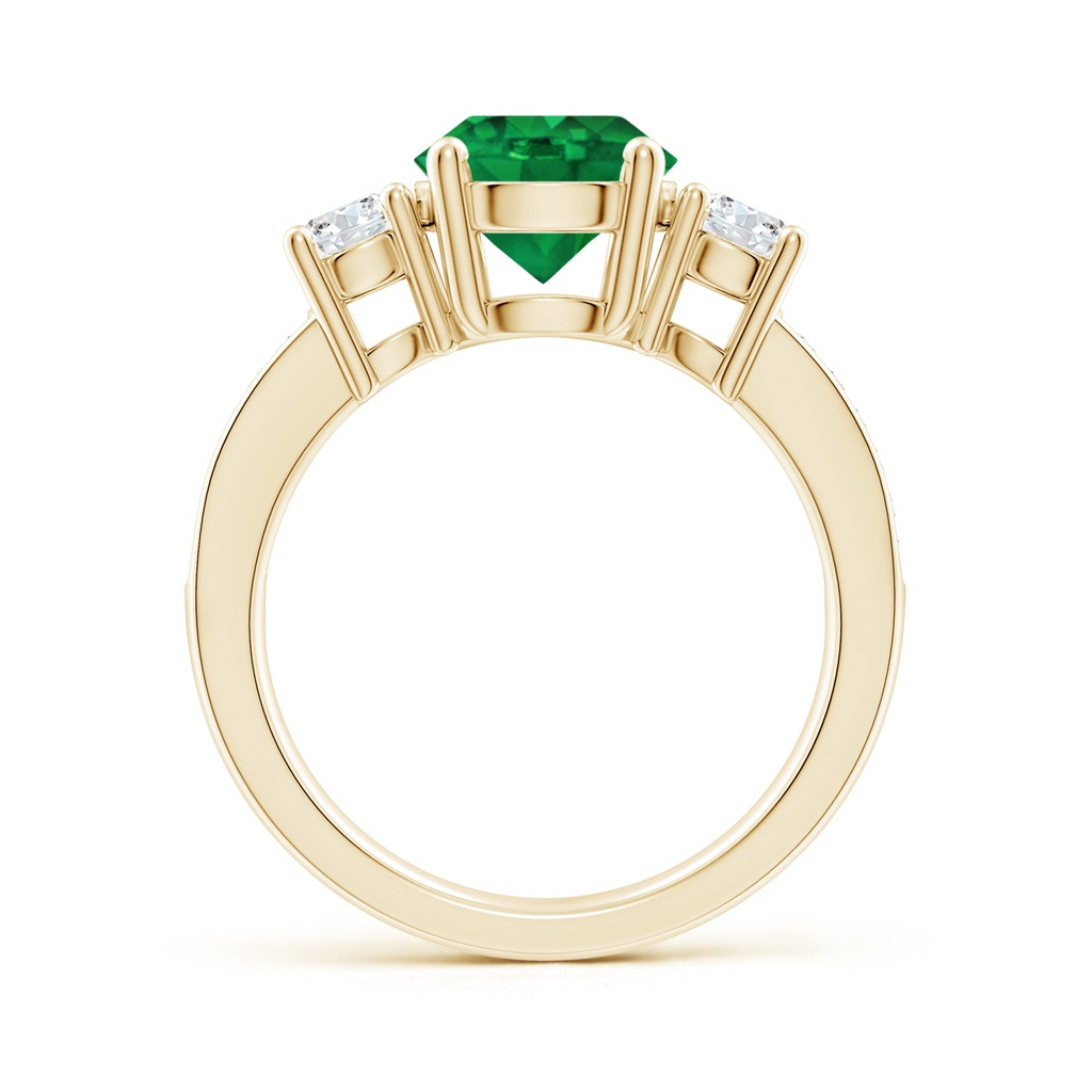 8mm AAA Classic Three Stone Emerald and Diamond Ring in Yellow Gold Side 199