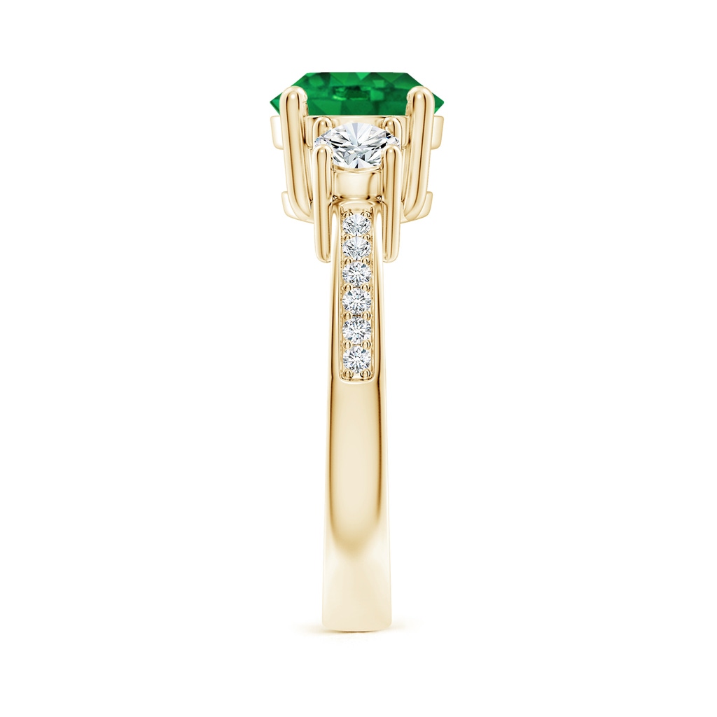 8mm AAA Classic Three Stone Emerald and Diamond Ring in Yellow Gold Side 299